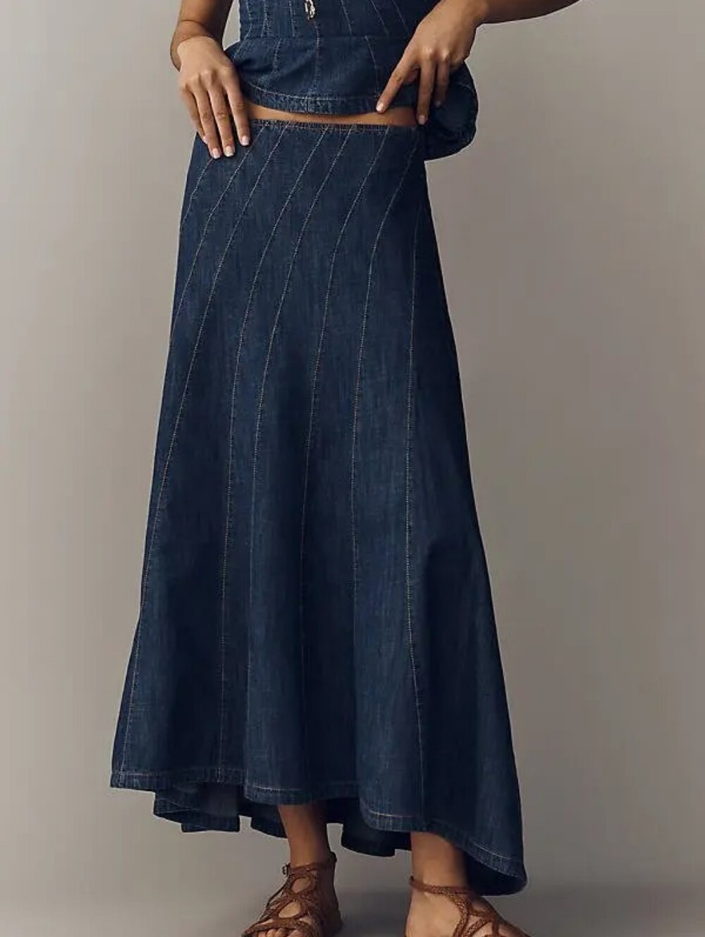 By Anthropologie Swirl Denim Maxi Skirt Size US 2